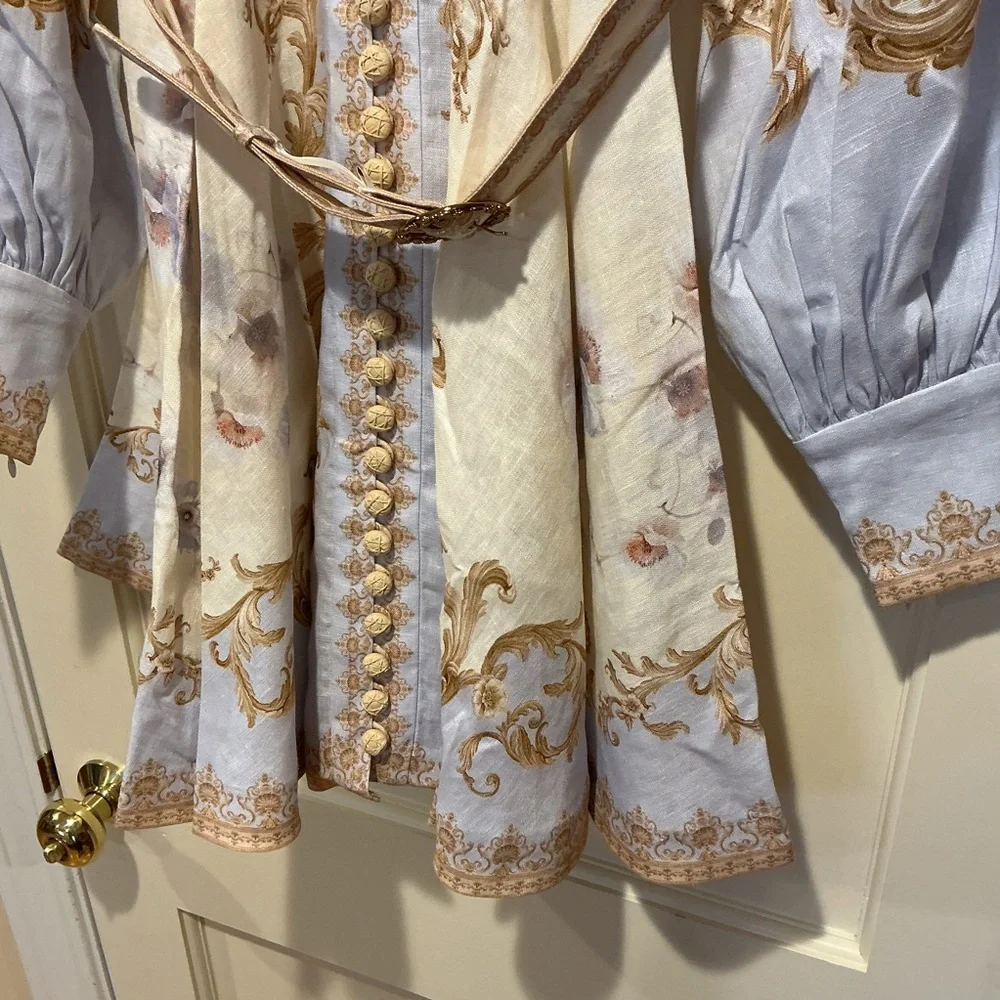 NWOT Zimmermann Elegant Floral Long-Sleeve Linen Mini Dress, Size AU 2 = M - Picture 8 of 13